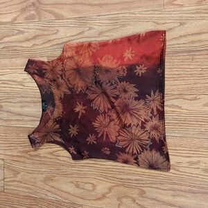 Jan Lindsay 100% pure silk red and orange floral sleeveless blouse, women's S